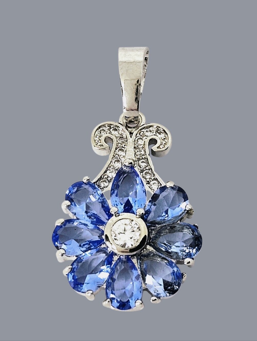 4.00 ctw Tanzanite Sterling Silver Floral Pendant